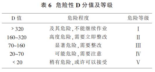 表 6 危險性 D 分值及等級